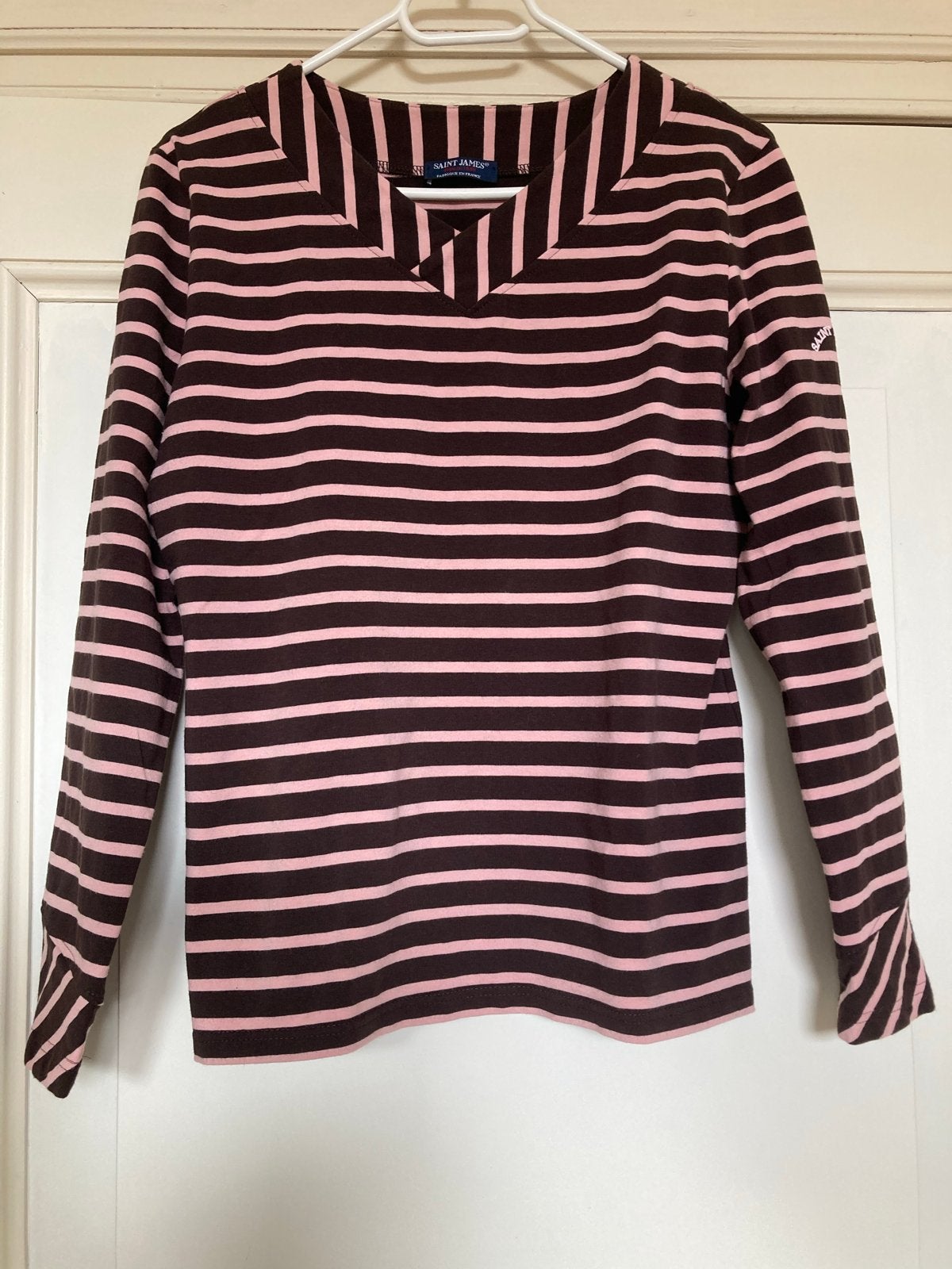 Saint James gestreepte trui - bruin/roze - maat M, Kleding | Dames, Maat 38/40 (M), Bruin, Ophalen of Verzenden, Zo goed als nieuw
