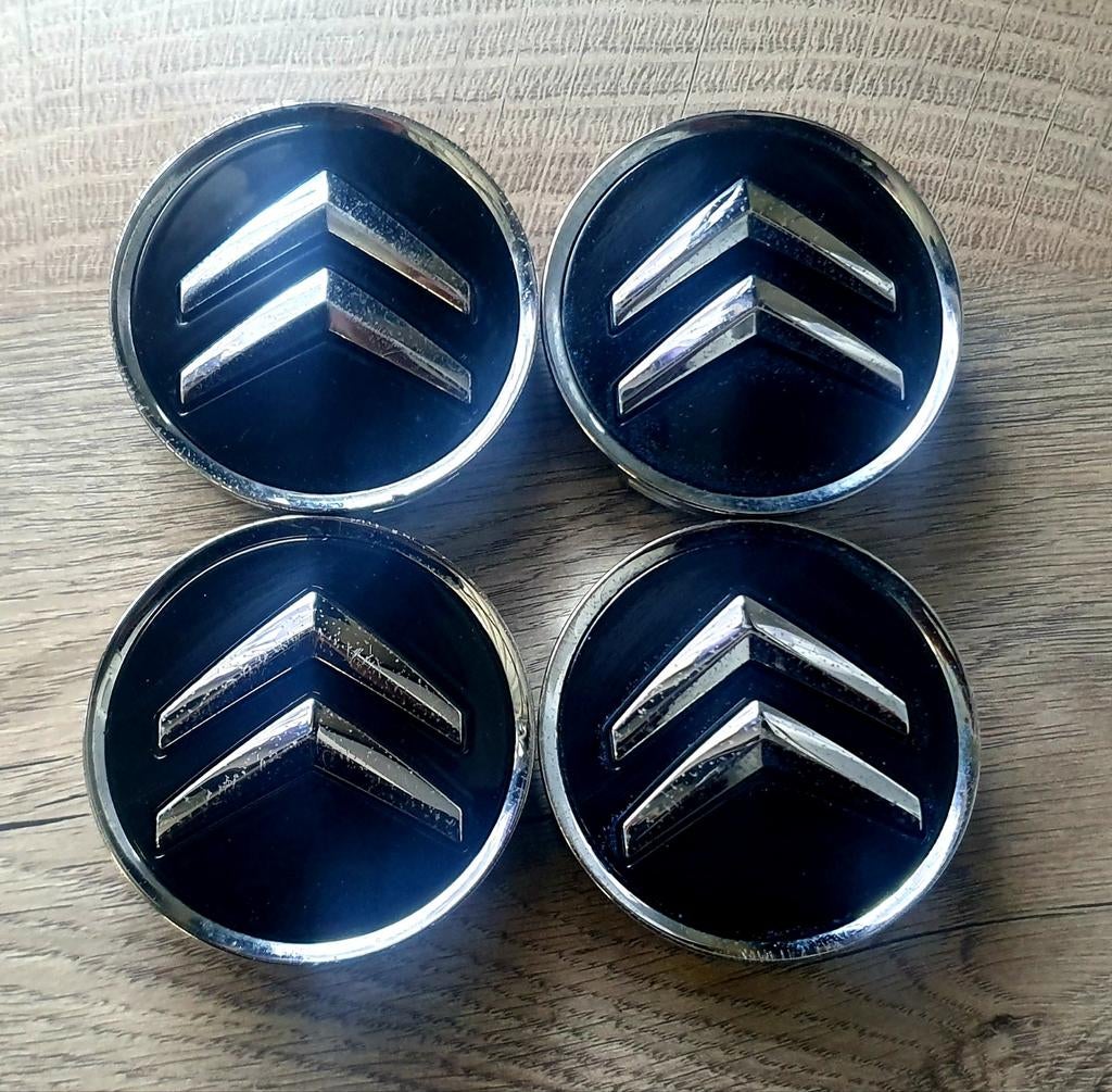 ORIGINELE CITROËN NAAFDOPPEN 60mm ZWART/CHROOM, Auto diversen, Wieldoppen, Ophalen of Verzenden, Gebruikt