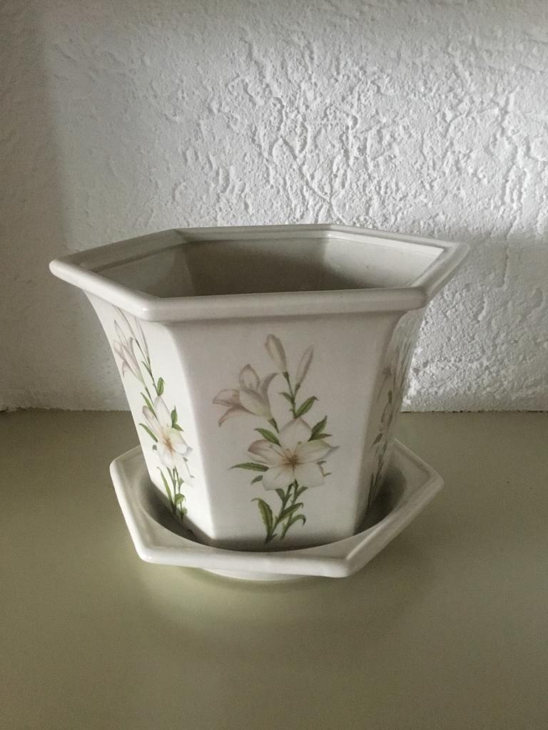 Royal Winton bloempot met onderschotel, aardewerk, Gebruikt, Binnen, Ophalen of Verzenden, Overige vormen