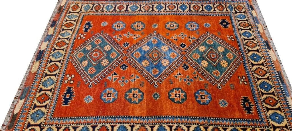 Handgeknoopt Perzisch tapijt Kashkai kleed 154 x 122/Kelim, 100 tot 150 cm, Www.simatapijten.nl, Ophalen of Verzenden, 150 tot 200 cm