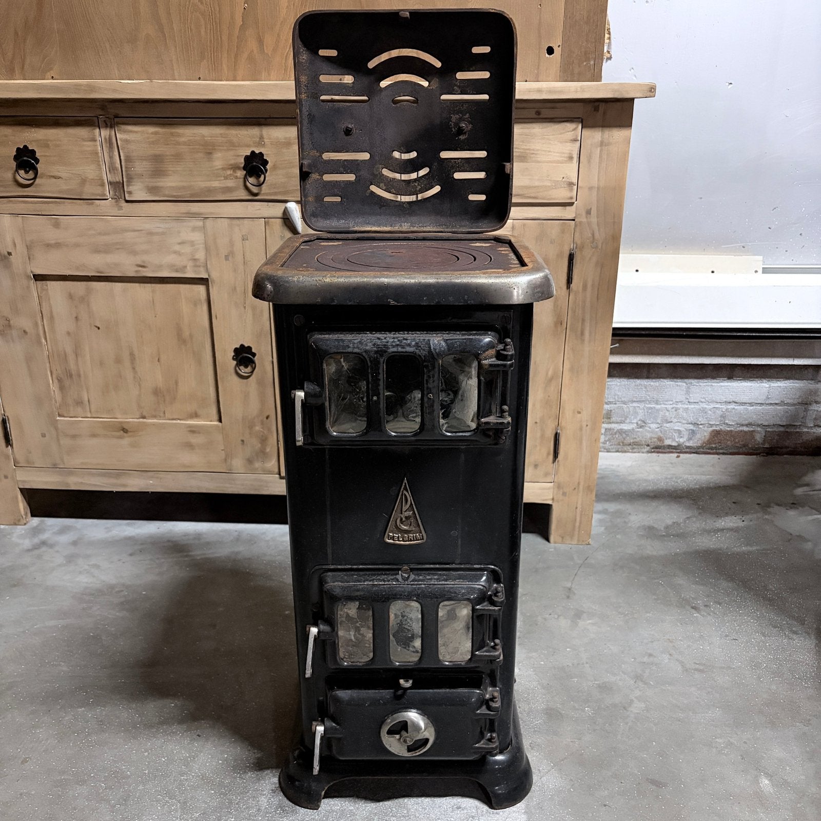 Vintage Pelgrim kacheltje – zwart – met kookplaat, Ophalen, Tvh, Gebruikt, Tvh