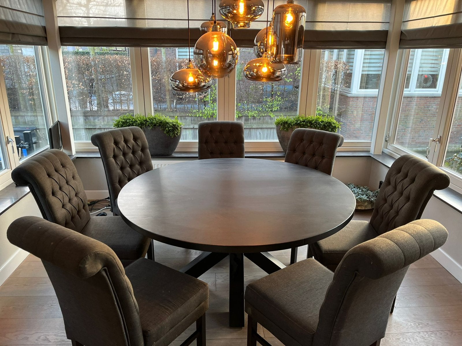Foto 13 van Eiken ronde eettafel tafel bureau GRATIS BEZORGD Eikenhout