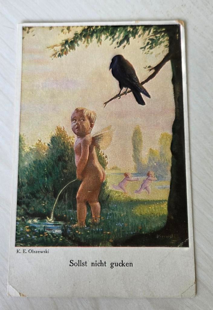 Ansichtkaart plassende Engel - Sollst nicht gucken, Ophalen of Verzenden, 1940 tot 1960, Gelopen, Buiten Europa