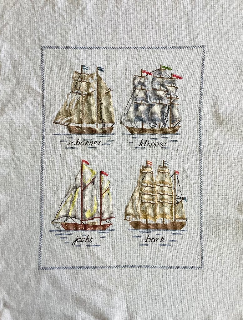 Borduurwerk, zijde, zeilschip, tall ships, vintage, Ophalen, Gebruikt, Handborduren, Overige typen