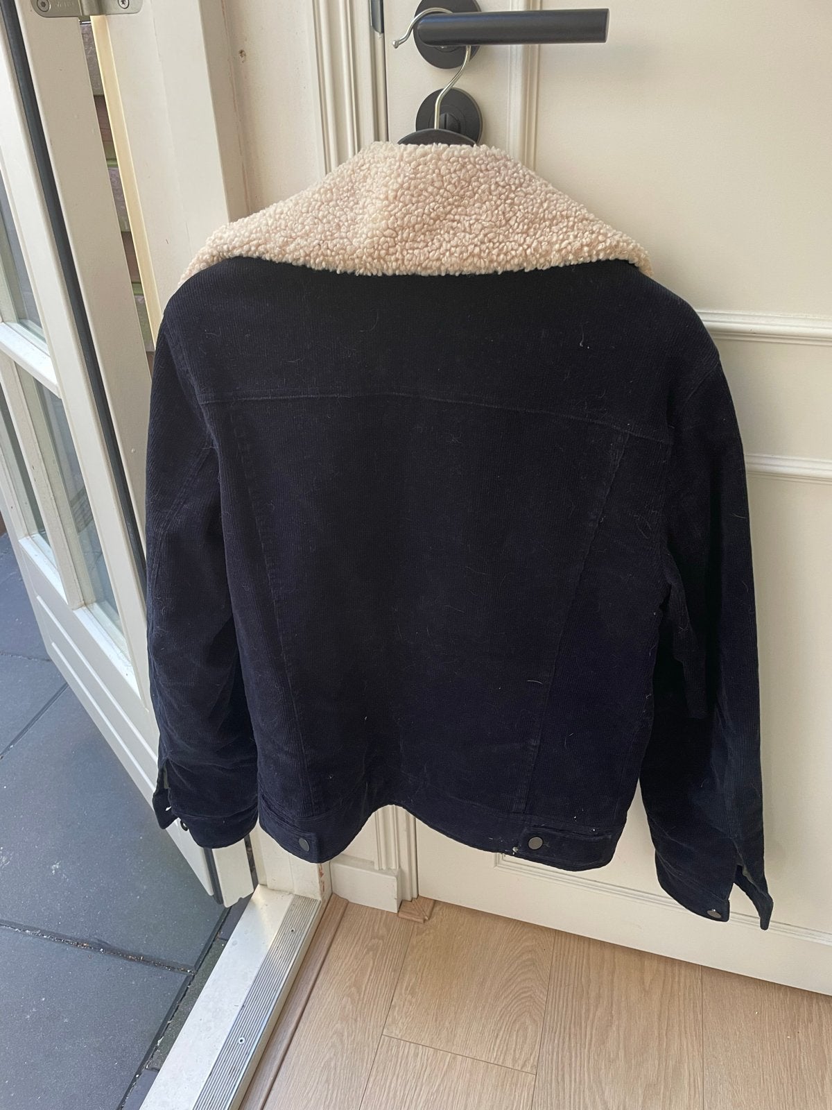 Donkerblauwe corduroy jas met afneembare kraag - Maat S, Ophalen, Zo goed als nieuw, Blauw