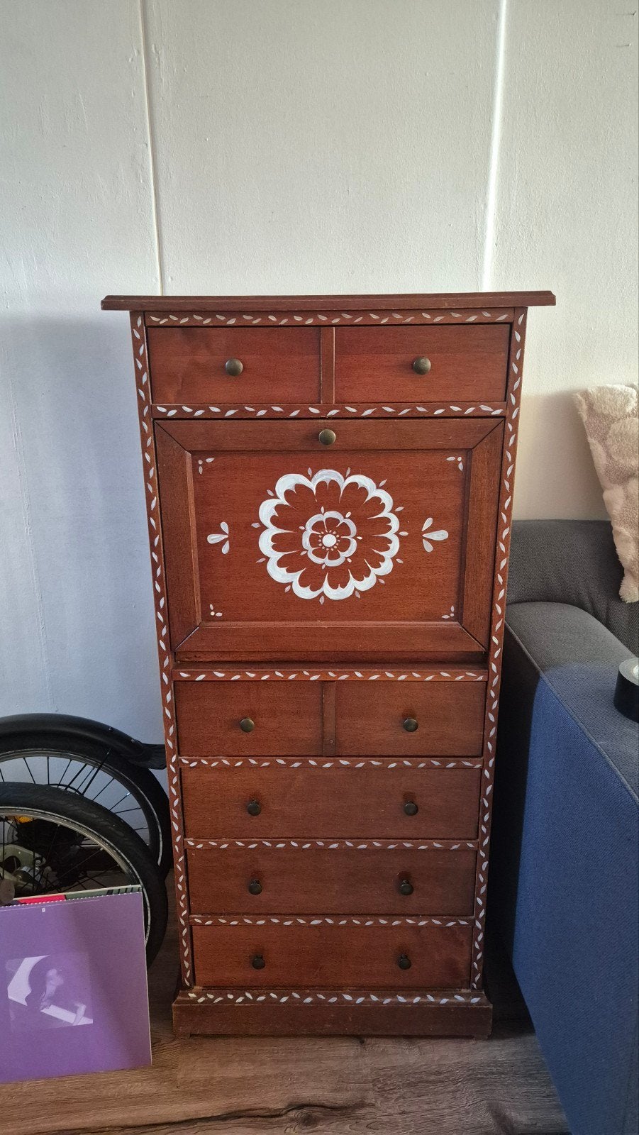Vintage secretaire met bloemmotief, Ophalen, Gebruikt