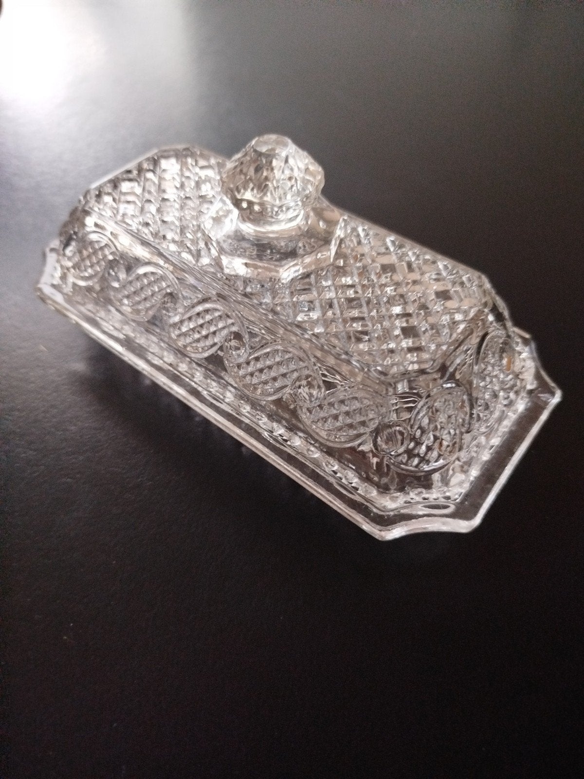 Vintage glaswerk boterbakje met deksel (Avon), Ophalen