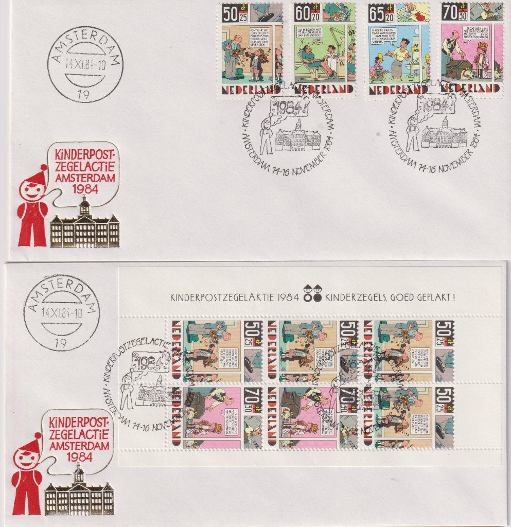Nederland 1984 Kinderpostzegel Aktie Amsterdam 2x incl Blok, Postzegels en Munten, Verzenden, Envelop
