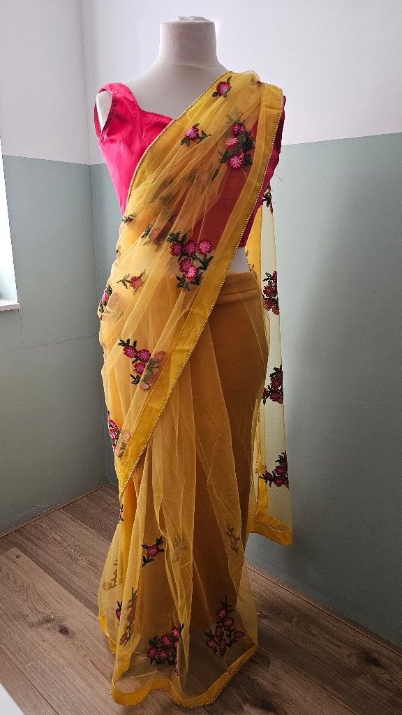 sari/saree, Maat 38/40 (M), Overige typen, Geel, Nieuw