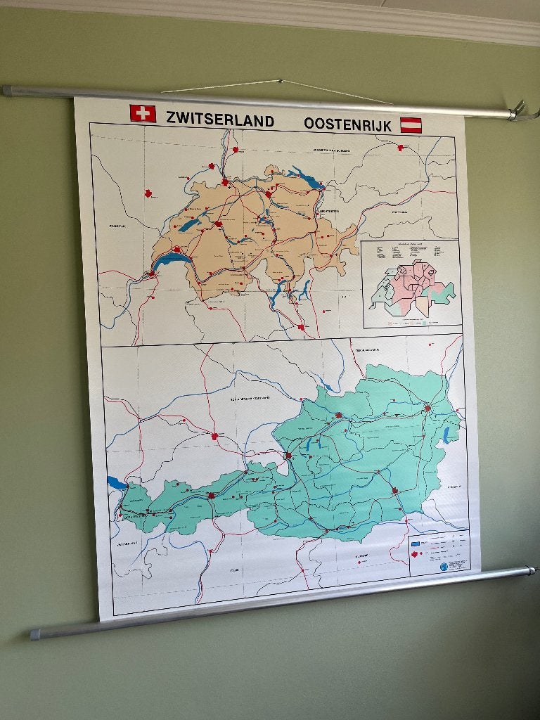 Schoolplaat Zwitserland Oostenrijk, Antiek en Kunst, Ophalen, Aardrijkskunde