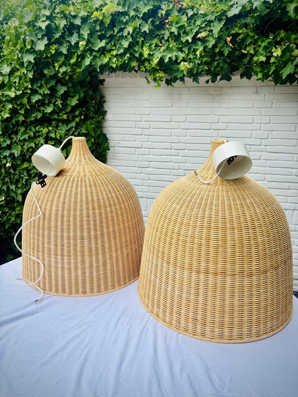 IKEA Leran set van 2 grote lampen (60cm), Ophalen, Gebruikt, Natuurlijk materiaal, E27 (groot)