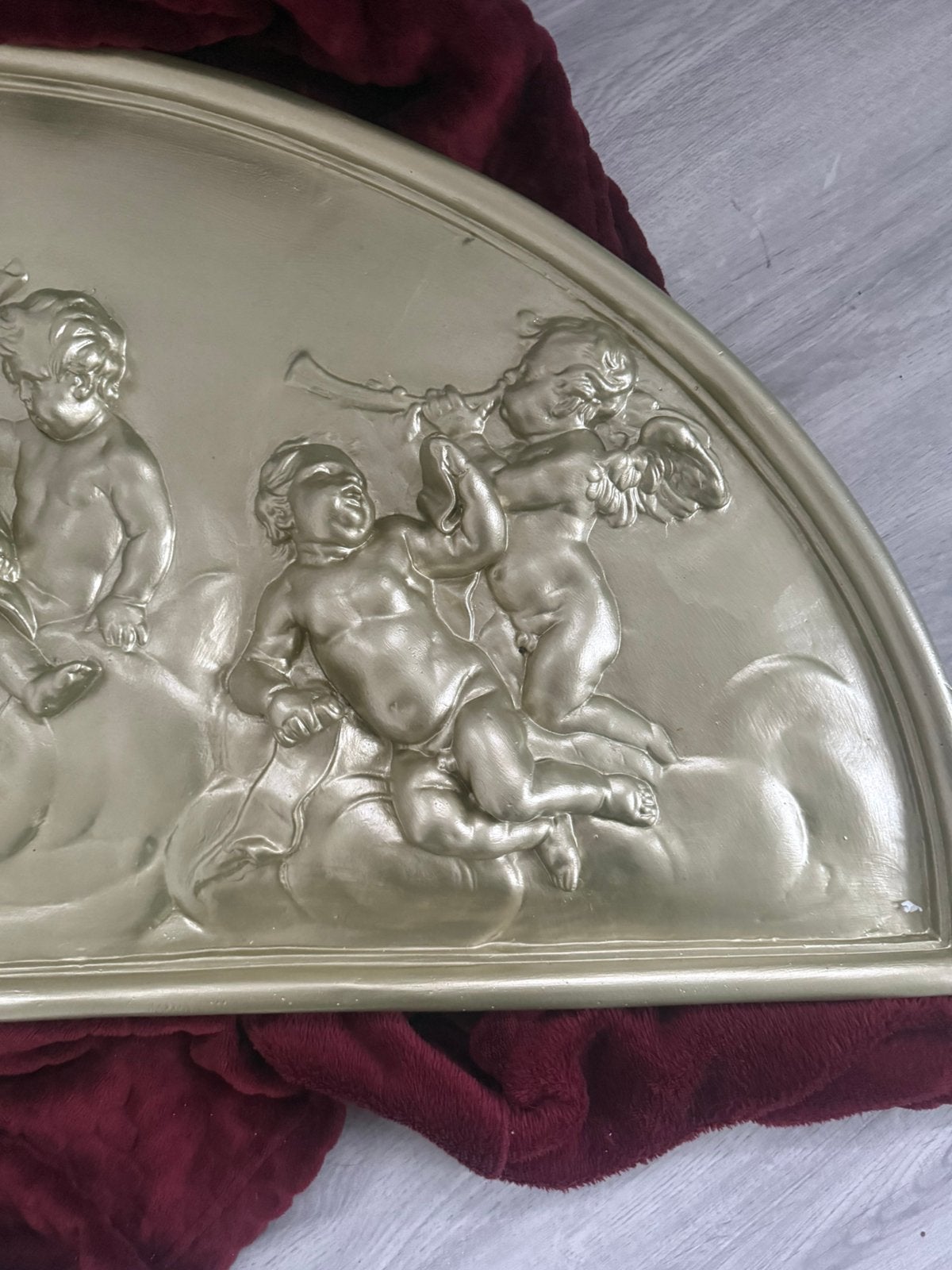 Goudkleurige gipsen engelen ornament, Ophalen of Verzenden