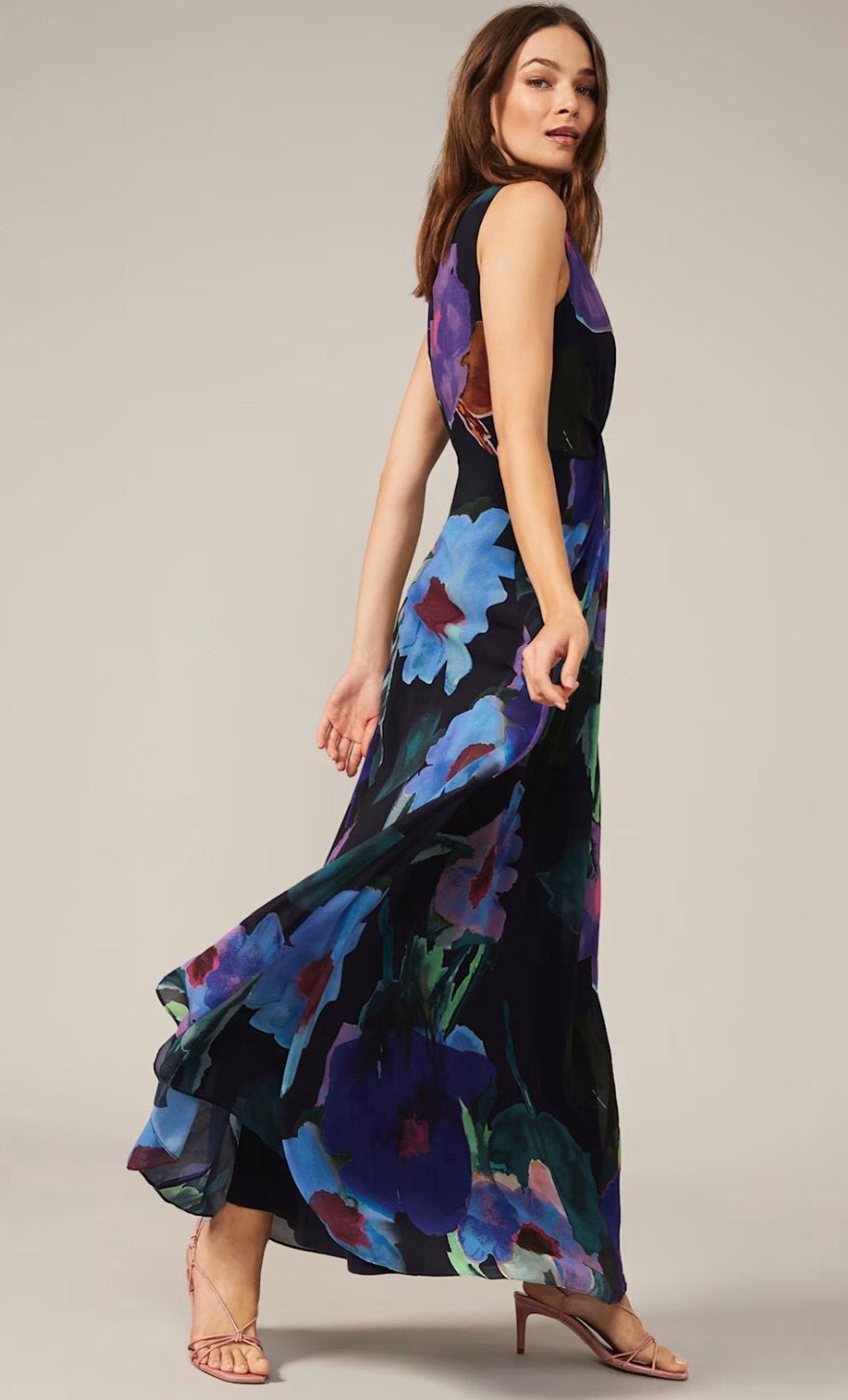 Phase Eight luxe lange jurk blauwtinten chiffon maat 40, Maat 38/40 (M), Nieuw, Onder de knie, Meerkleurig