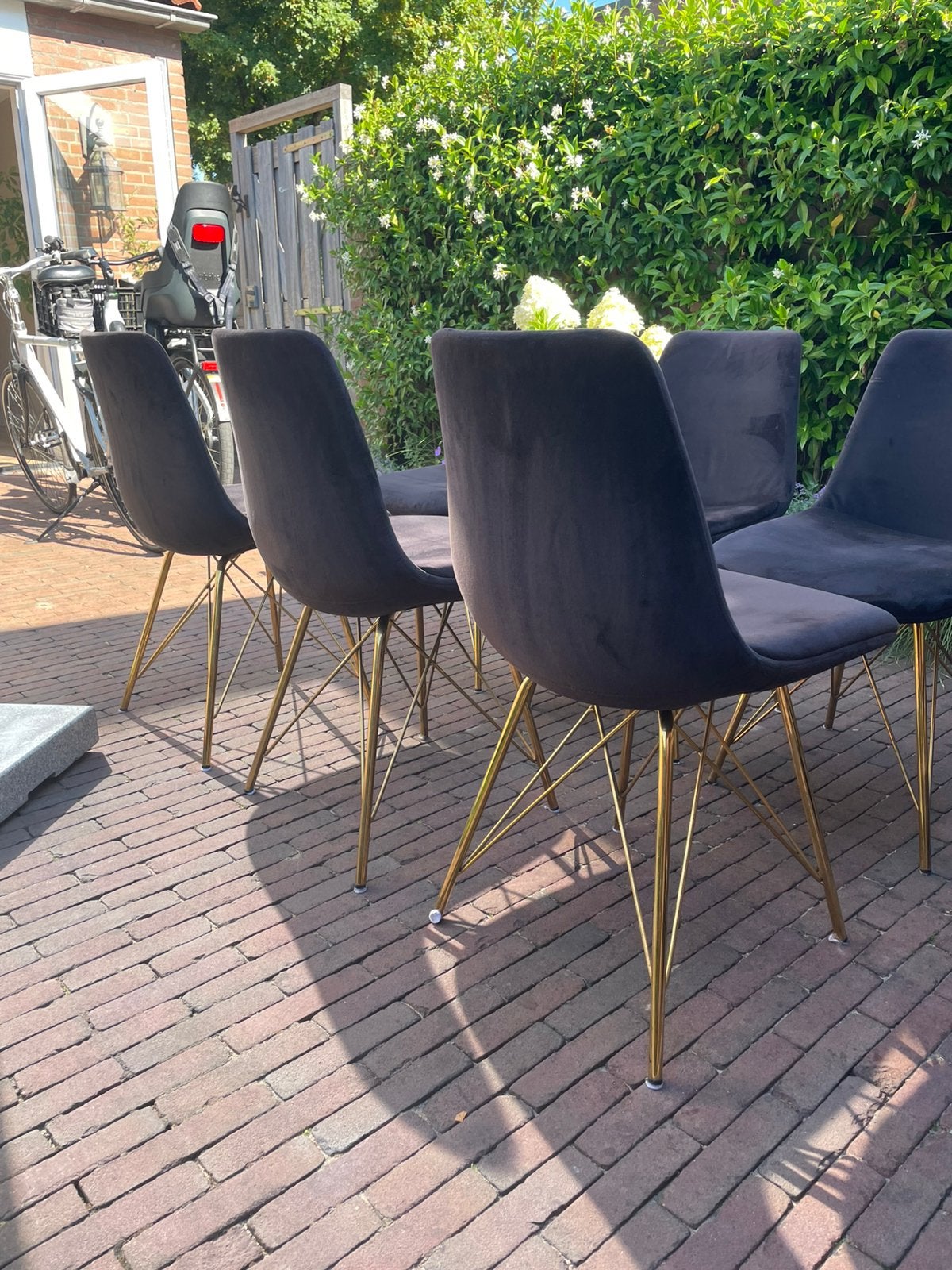 6 zwarte velvet eetkamerstoelen, Huis en Inrichting, Stoelen, Ophalen, Zo goed als nieuw, Zwart, Vier