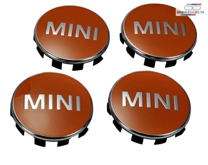 Mini naaf embleem logo set velg 56mm bright orange nieuw 361, Gebruikt, -, Ophalen of Verzenden, Mini