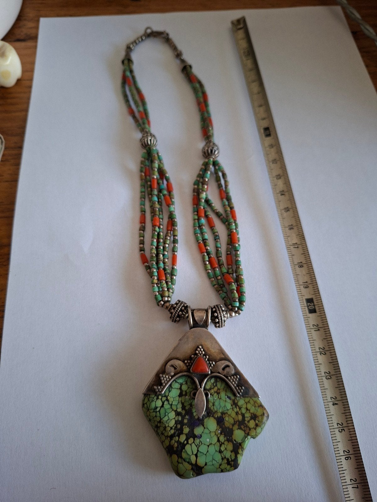 Unieke handgemaakte ketting met turquoise en koraal, Ophalen of Verzenden, Zilver, Met edelsteen