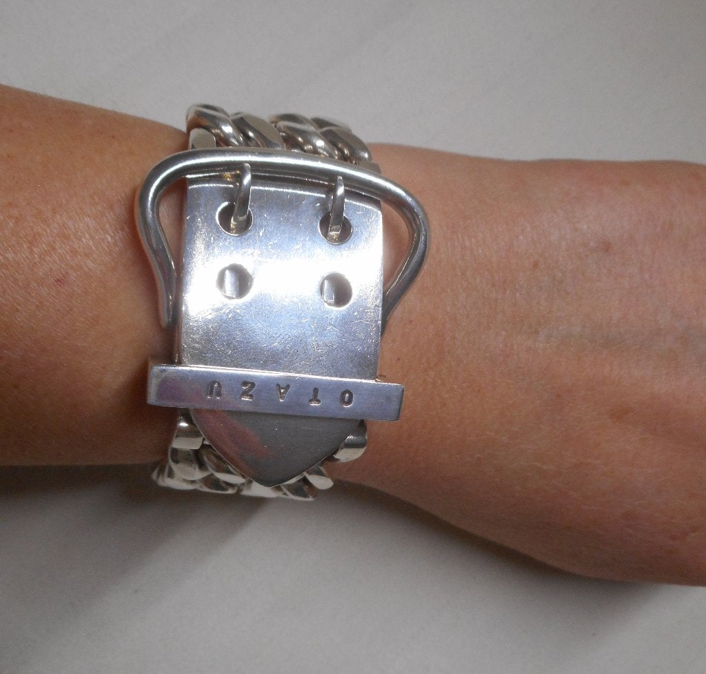 Zilveren zware Otazu riem armband met gesp nr.387, Verzenden, Zo goed als nieuw, Zilver, Zilver