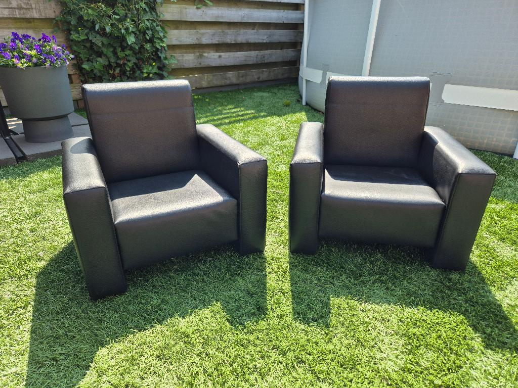 Kinderfauteuil's zwart leer 2 stuks, Ophalen, Gebruikt, Minder dan 75 cm, Leer