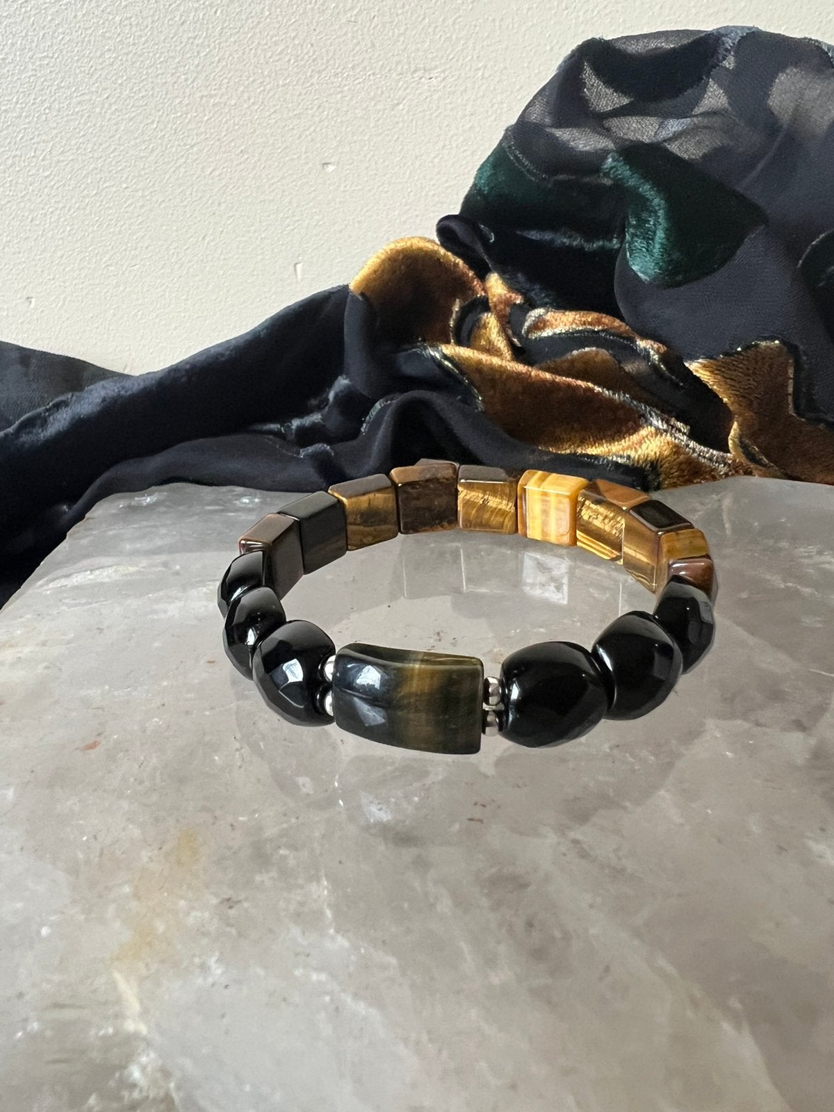 Obsidiaan tijgeroog zilver beschermt vertrouwen moed geluk, Met bedels of kralen, Bruin, Nieuw, Ophalen of Verzenden