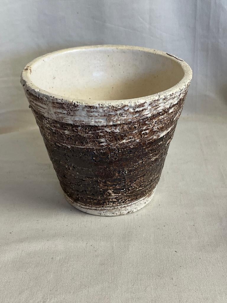 Bruin beige berkenbast aardewerk bloempot, Gebruikt, Rond, Binnen, Ophalen of Verzenden