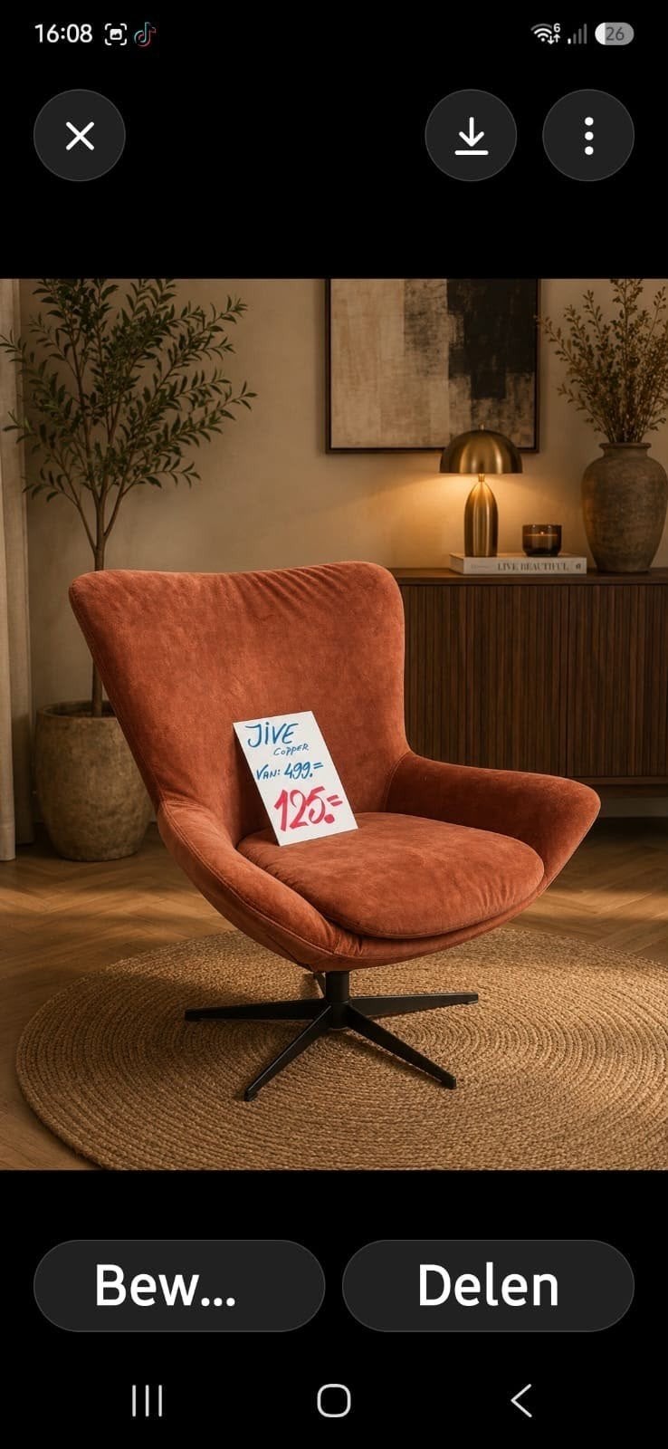 JIVE Copper Fauteuil - Comfortabele en Stijlvolle Stoel, Ophalen, Zo goed als nieuw, Stof, Modern, Comfortabel