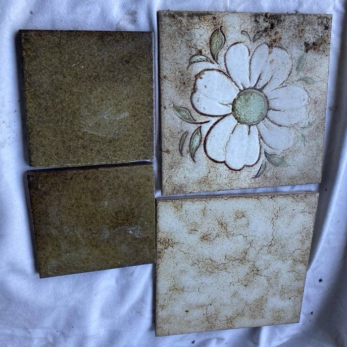 Vintage decoratieve tegels - bloem en effen, Ophalen of Verzenden