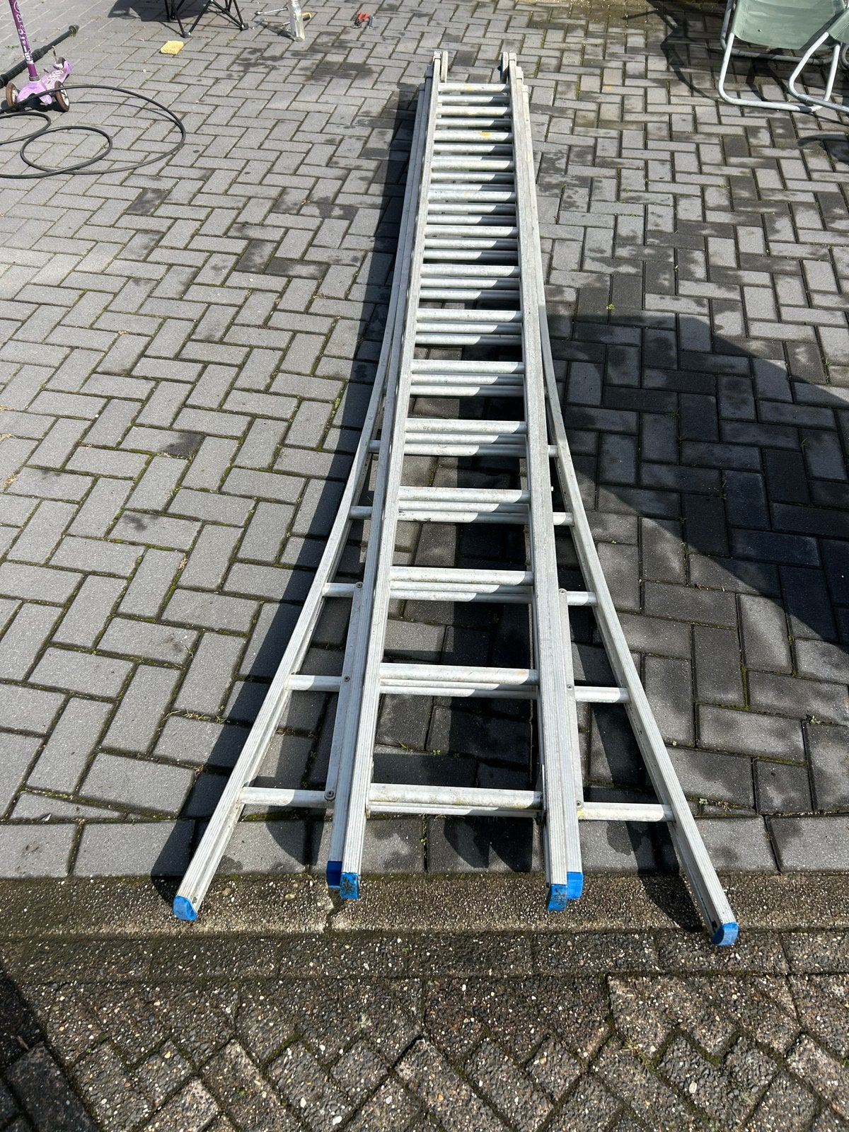 Uitschuifbare aluminium ladder  3x14, Ophalen, Gebruikt, Ladder, Opvouwbaar of Inschuifbaar