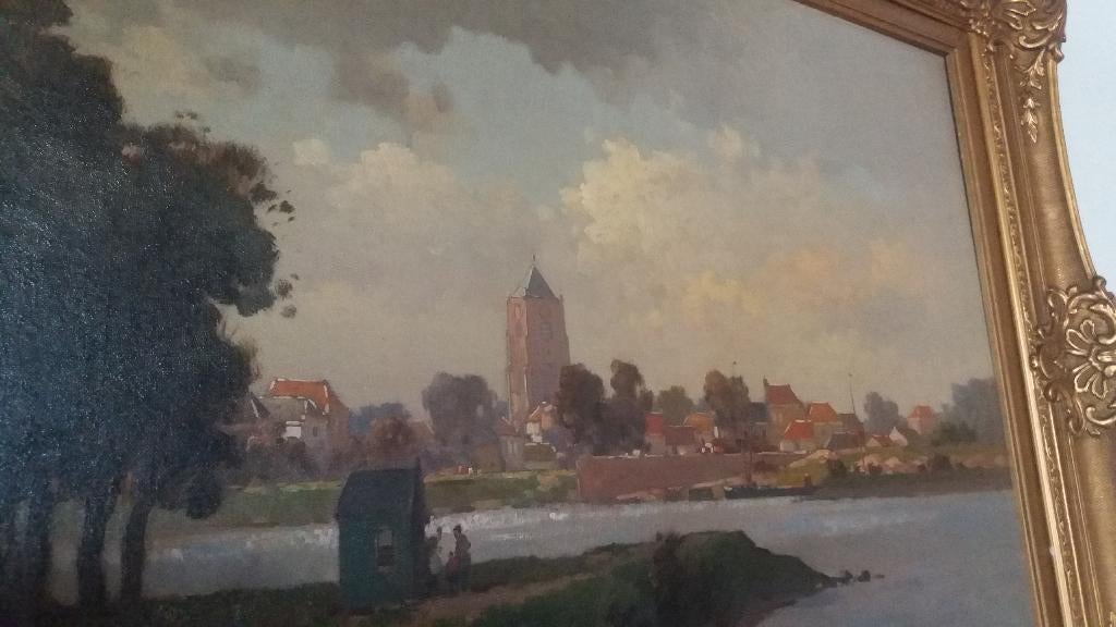 Jan knikker junior. Schilderij gezicht op Tiel vanaf de Waal, Ophalen