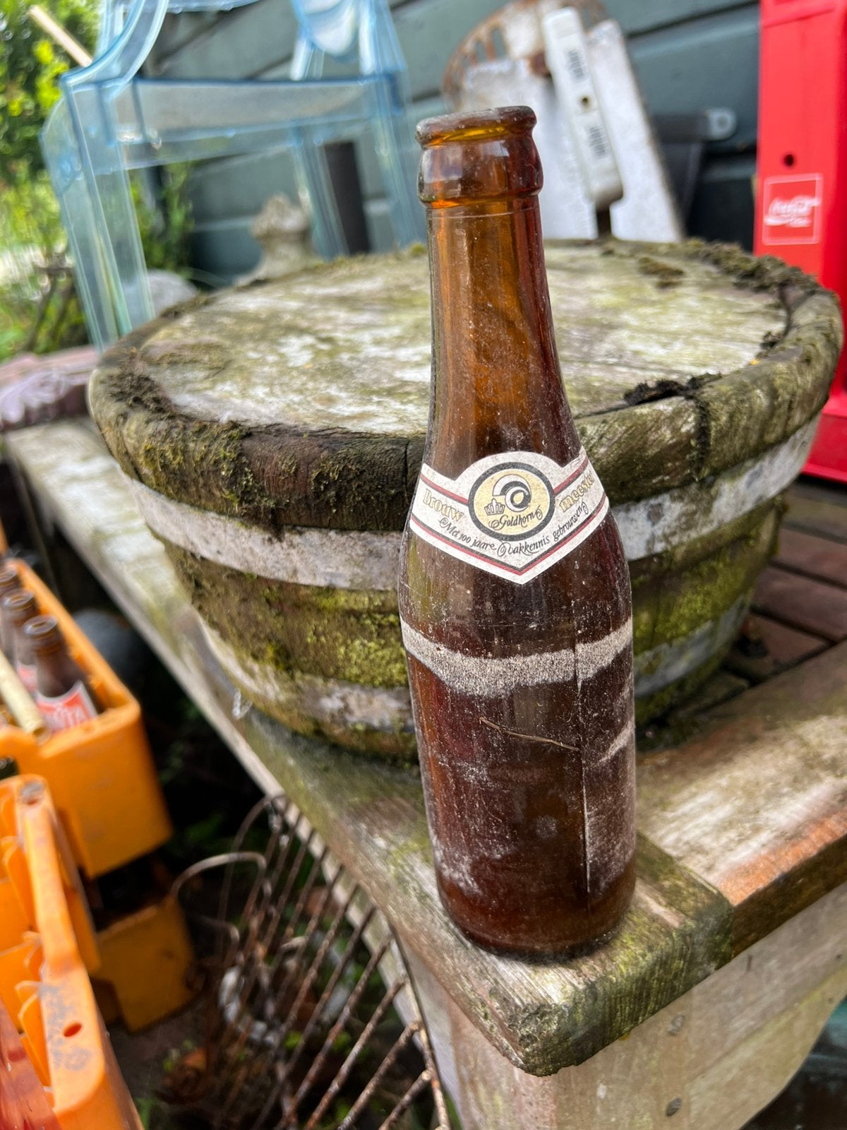 Vintage leeg bierflesje Goldhorn, Ophalen of Verzenden, Gebruikt, Overige merken
