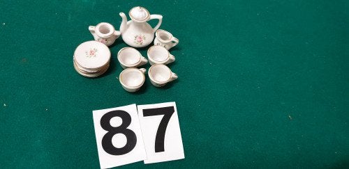 Mini servies roos, met gouden detail, Ophalen of Verzenden