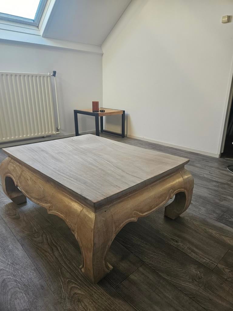 Opiumtafel whitewash 100x75 cm, Ophalen, Gebruikt, 50 tot 100 cm, Oosters, Landelijk