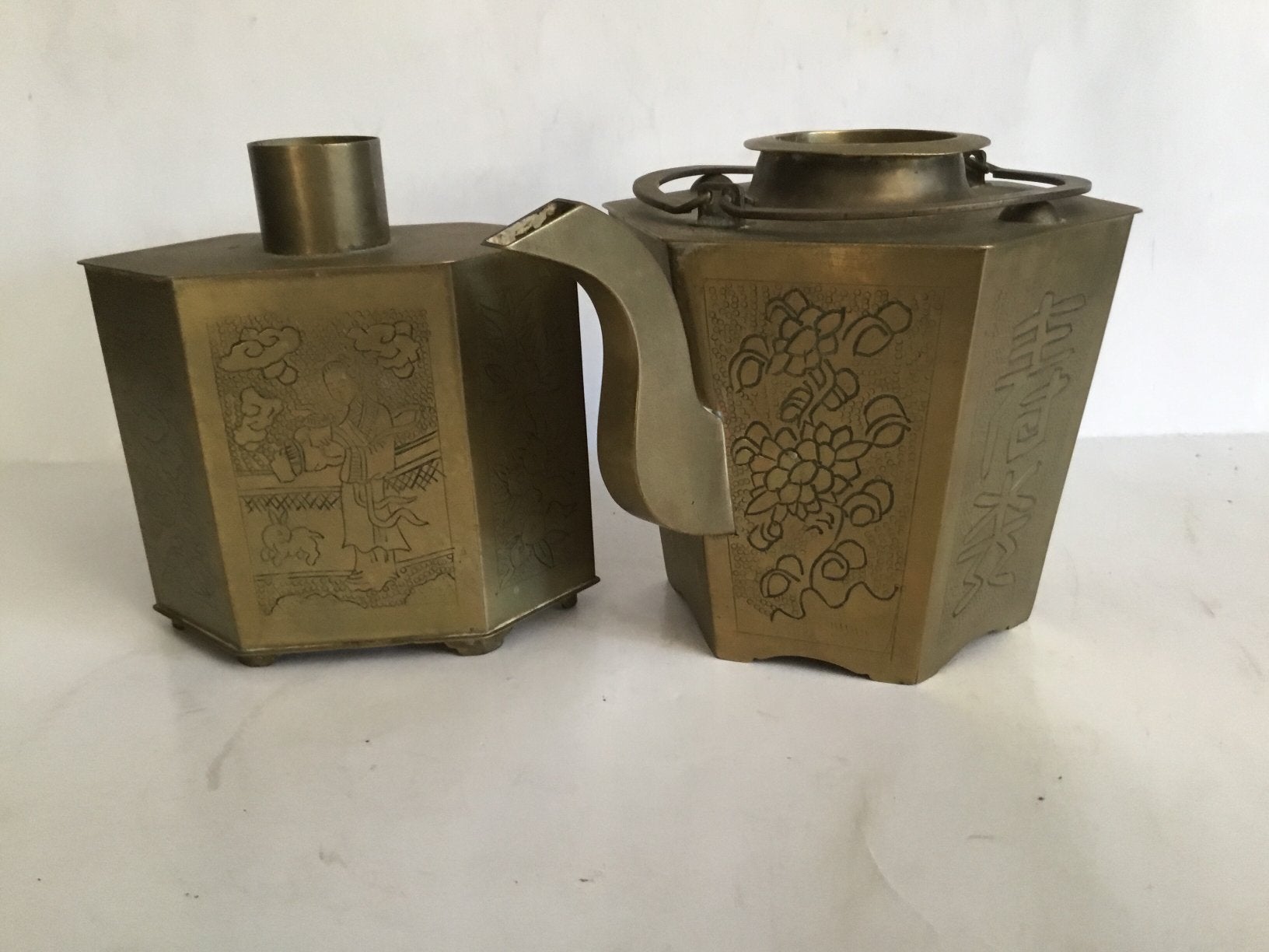 antieke Chinese messing theepot en theeblik, Antiek en Kunst, Ophalen