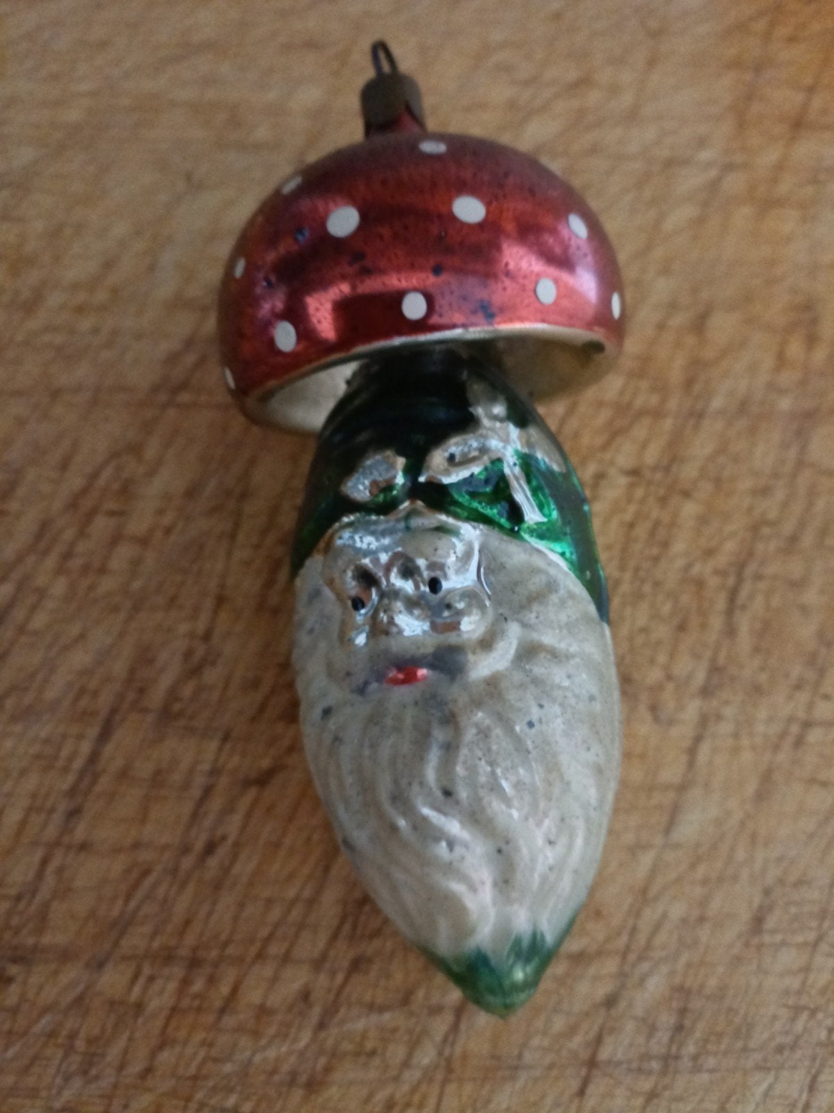 Prachtige antieke Kerstbal Kerstman onder Paddenstoel glas, Antiek en Kunst, Verzenden
