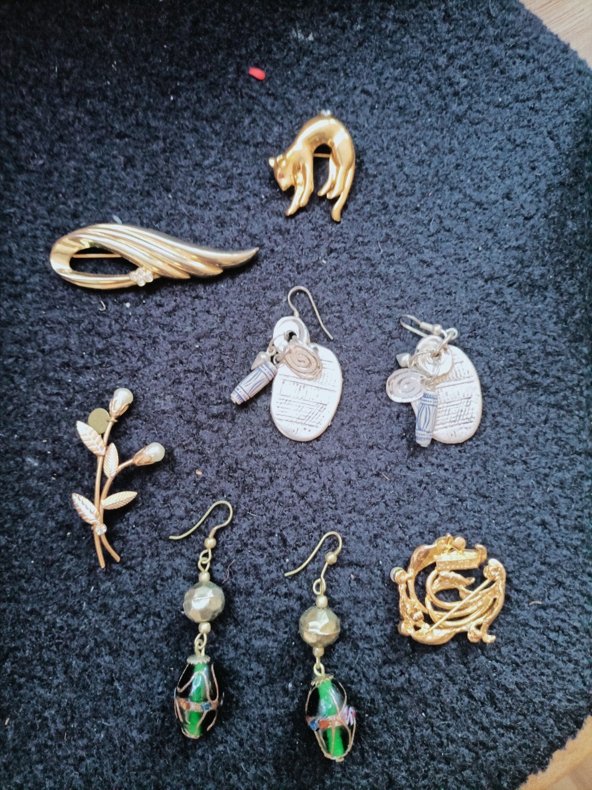 lot Vintage Broches en Oorbellen, Overige materialen, Goud, Hangers, Gebruikt