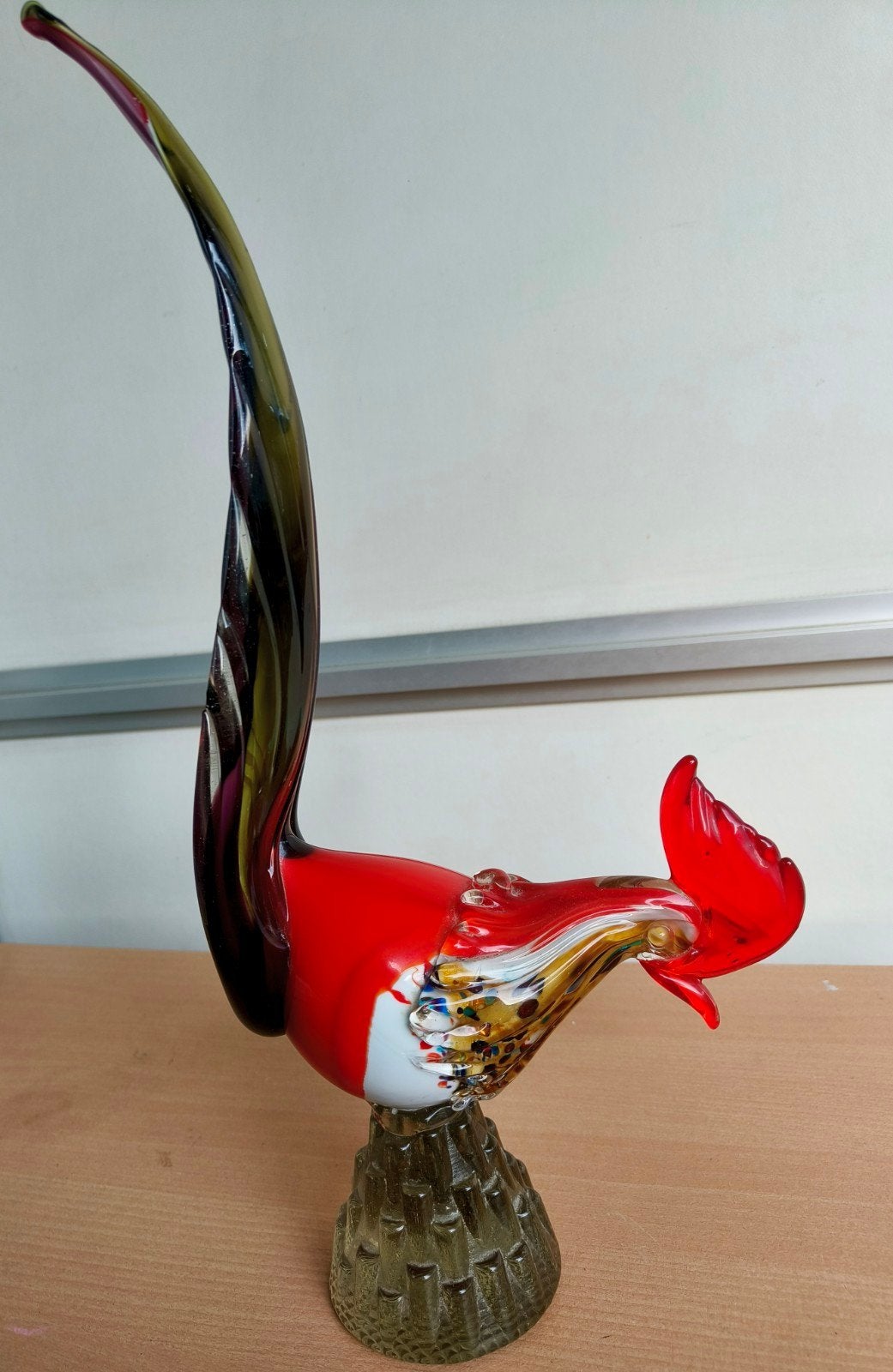 Glazen haan sculptuur, Murano stijl, kleurrijk, Antiek en Kunst, Glas, Ophalen of Verzenden, 20 - 50 cm, Beeld