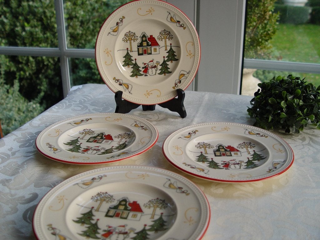 Windsor christmas gebaksbordjes kerst ah en blokker, Ophalen of Verzenden, Zo goed als nieuw, Bord(en), Wedgwood