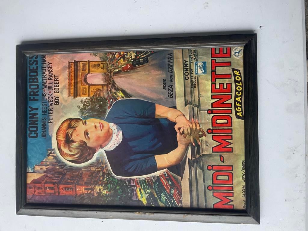 Vintage ingelijste filmposter Conny Froboess - Midi-Minette, Verzamelen, Met lijst, Ophalen of Verzenden, A1 t/m A3, Film en Tv