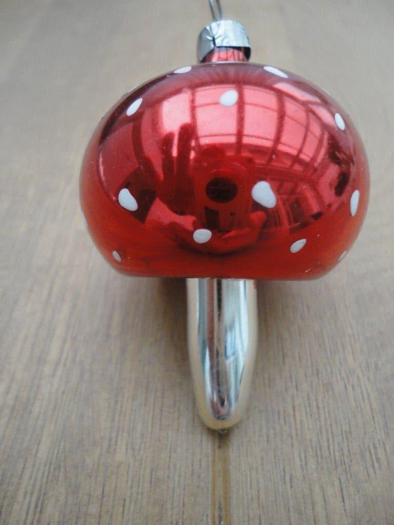Mooie oude glazen kerstbal paddenstoel rood + witte stippen, Ophalen of Verzenden, Zo goed als nieuw