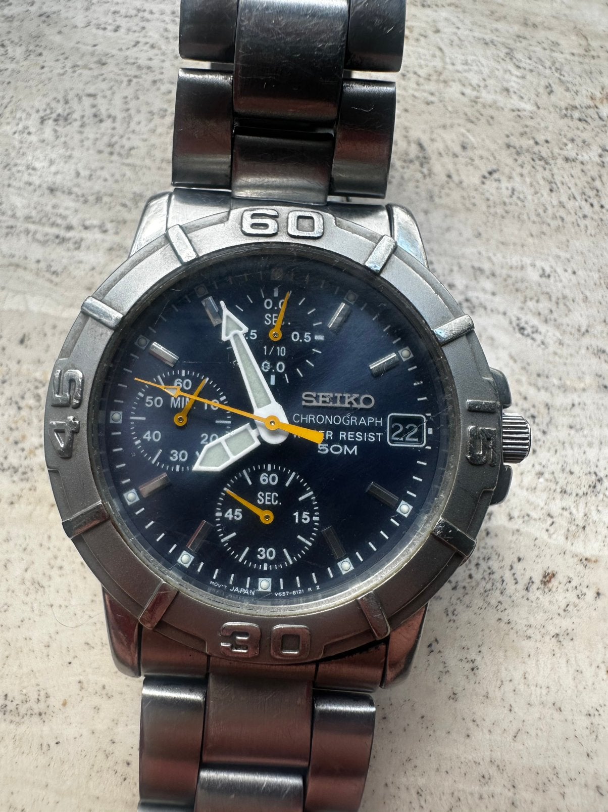 vintage Seiko Chronograph V657-8060 quartz, Gebruikt, Staal, Polshorloge, Ophalen of Verzenden