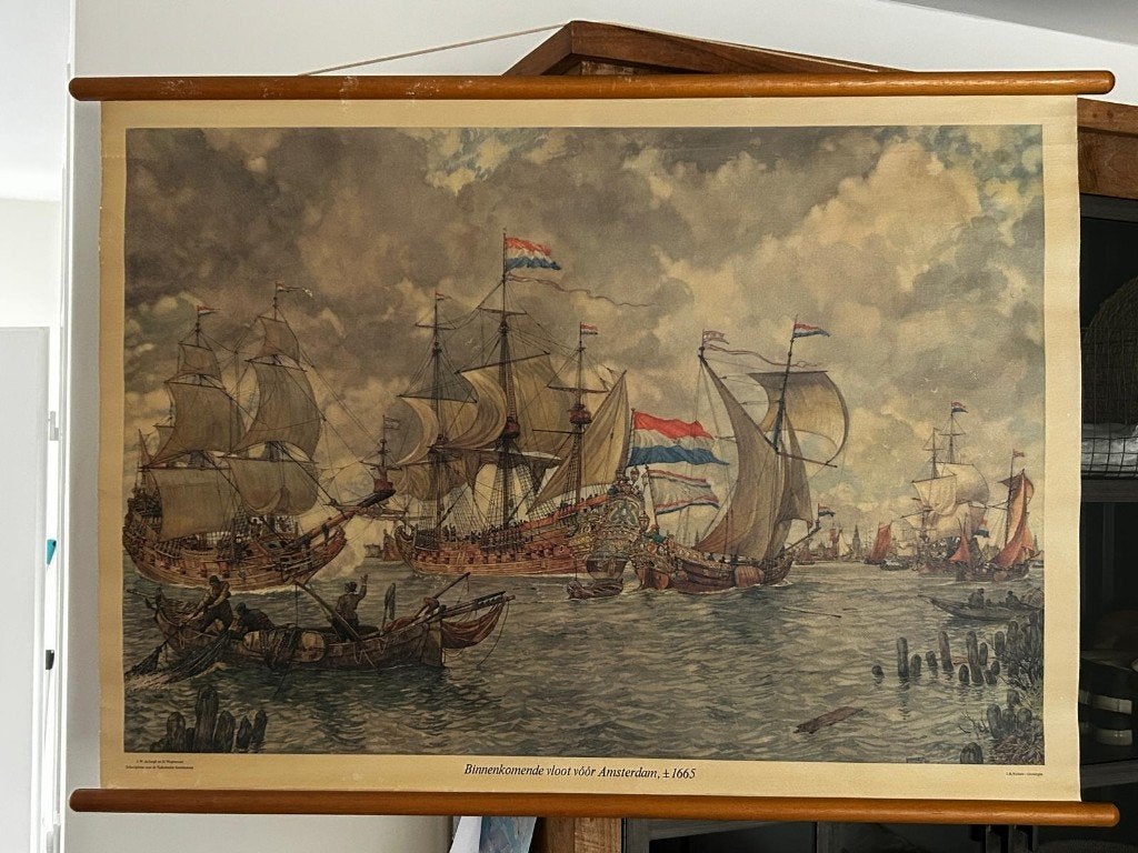 Binnenkomende vloot voor Amsterdam, 1665, Antiek en Kunst, Ophalen of Verzenden, Natuur en Biologie