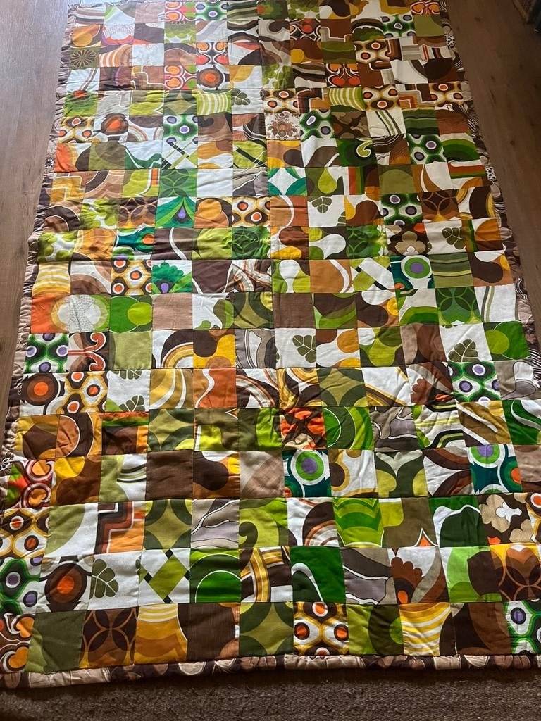 Groot vintage 70s patchwork plaid sprei dubbel zijdig, Huis en Inrichting, Woonaccessoires | Plaids en Woondekens, Ophalen of Verzenden