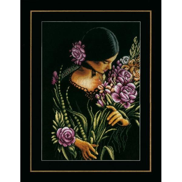 Borduurpakket Woman & Flowers pn0165378, Hobby en Vrije tijd, Borduren en Borduurmachines, Nieuw, Borduurpakket, Handborduren