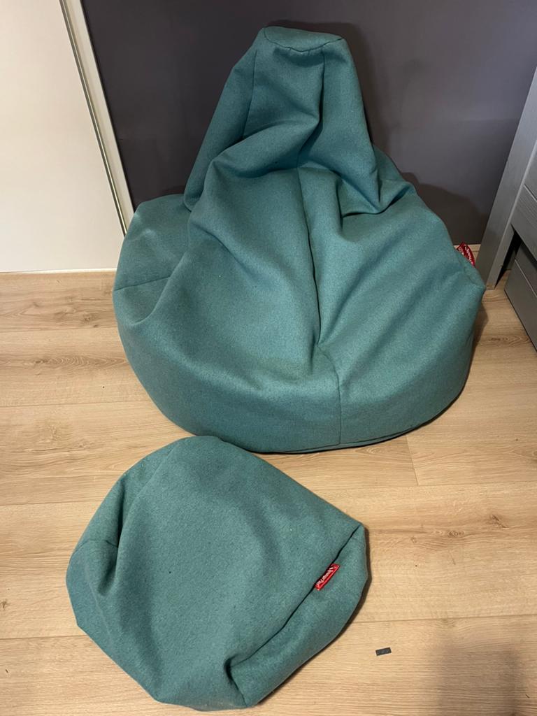 Lounge Pug Zitzak met Voetenbankje - Zo goed als nieuw, Huis en Inrichting, Ophalen, Gebruikt, Blauw, Zitzak