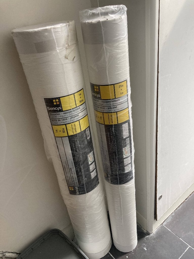 Sencys glasvliesbehang voorgeschilderd + lijm (NIEUW), Huis en Inrichting, Stoffering | Behang, Ophalen, Overige merken, 75 m² of meer