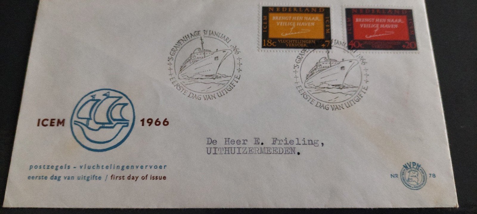 eerste dag envelop nederland e78  ICEM 1966, Ophalen, Beschreven, Nederland