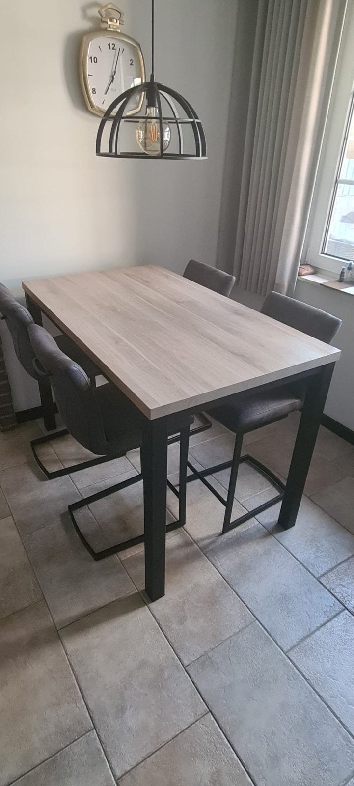 Moderne bartafel met 4 krukken, Ophalen, 100 tot 150 cm, 50 tot 100 cm, Zo goed als nieuw