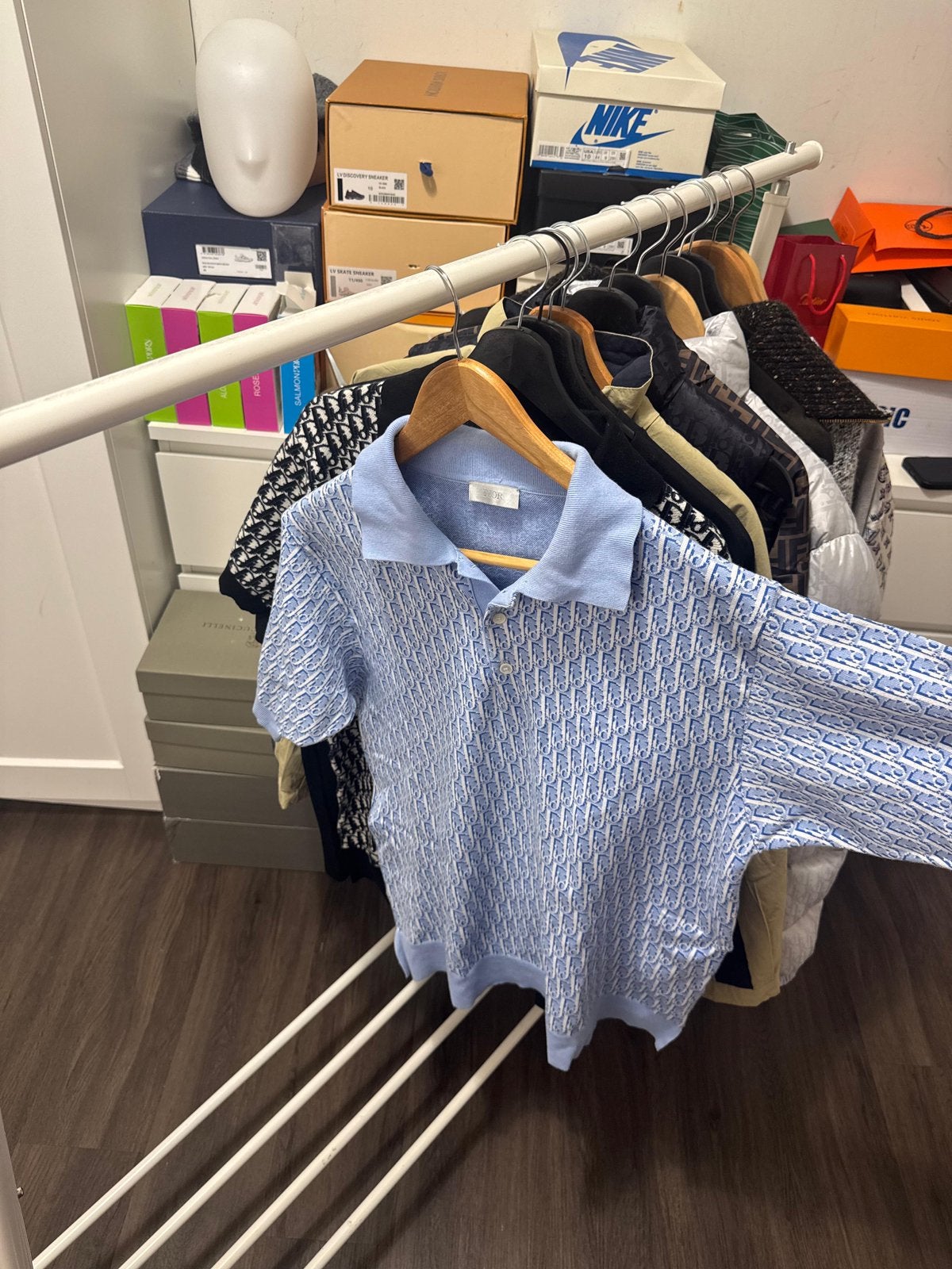 Dior Jacquard Oblique poloshirt baby-blauw, Kleding | Heren, Ophalen of Verzenden, Nieuw