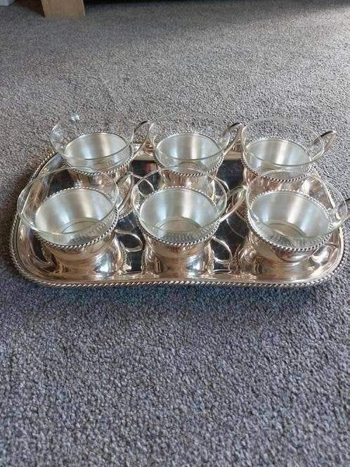 Vintage verzilveren set met Schott mainz Jena er glas, Antiek en Kunst, Ophalen of Verzenden