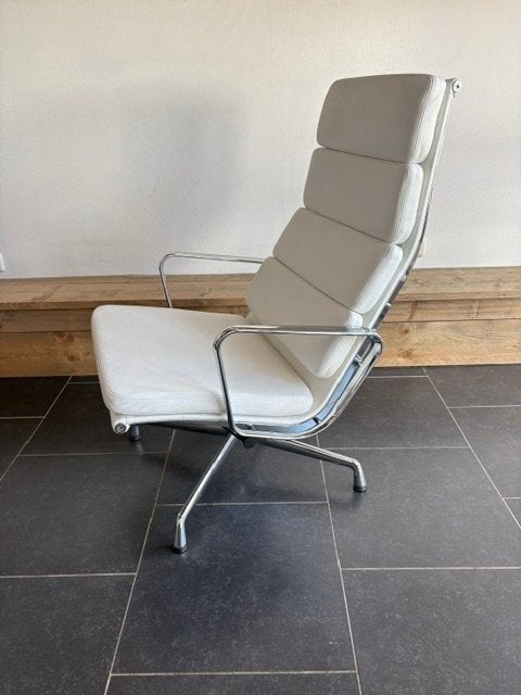 Vitra Eames EA 222 fauteuil, chroom, wit leder, Vitra, Design, 75 tot 100 cm, Ophalen of Verzenden