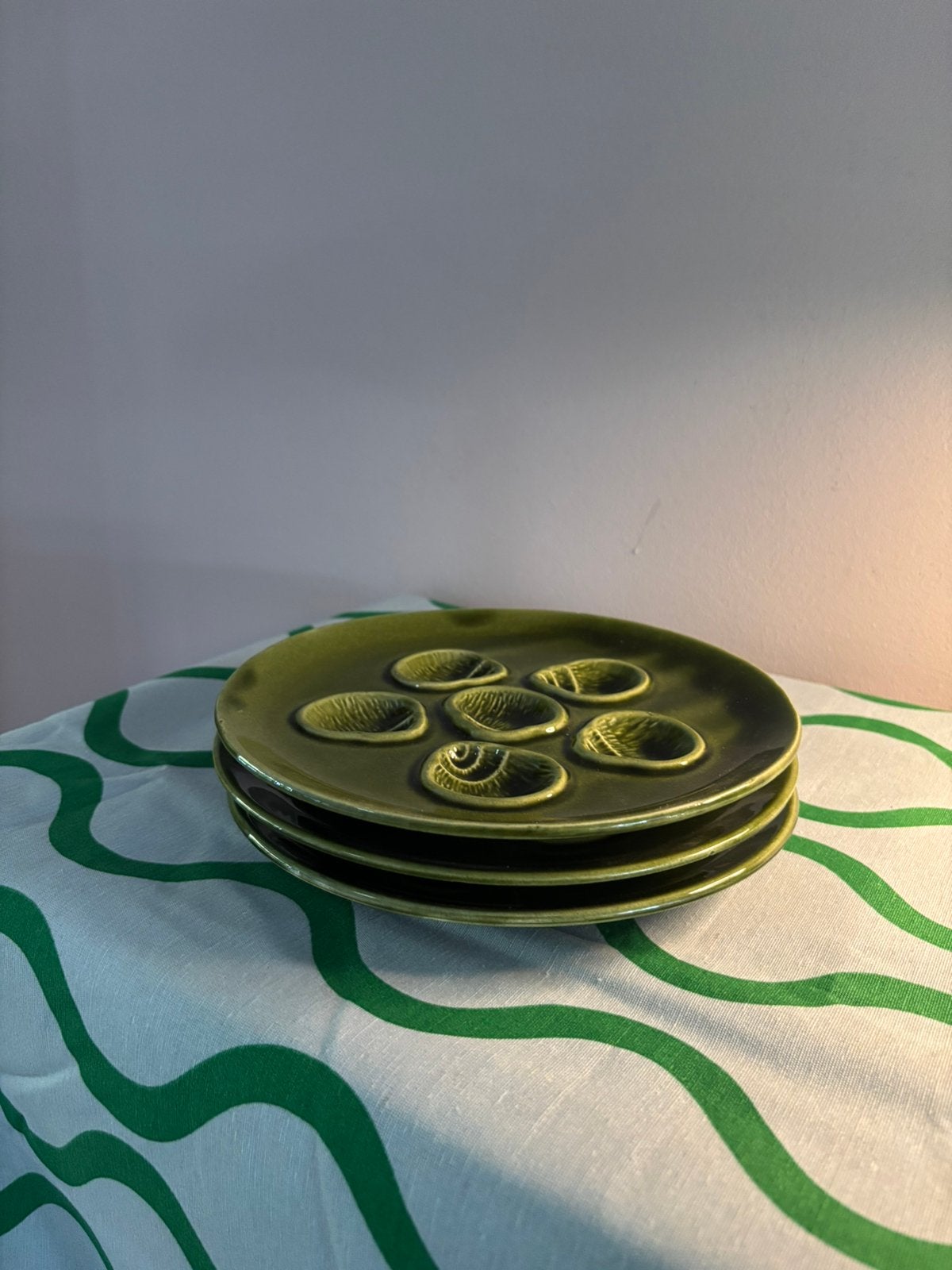 Vintage Frans groene escargots borden, Verzenden